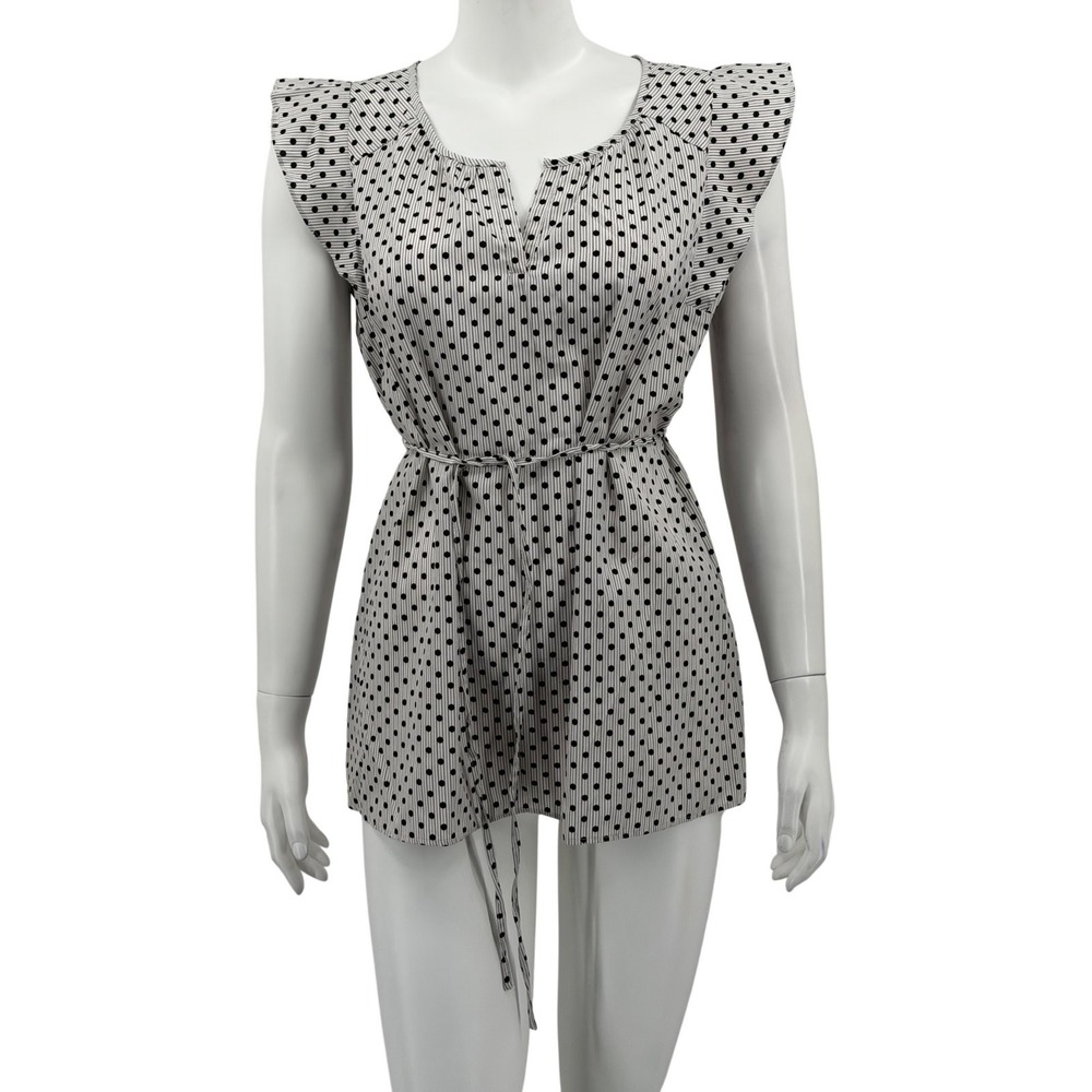 Motherhood Maternity Top Womens Small Gray Polka Dot Ruffle Sleeveless Feminine